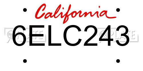 6ELC243 California License Plate