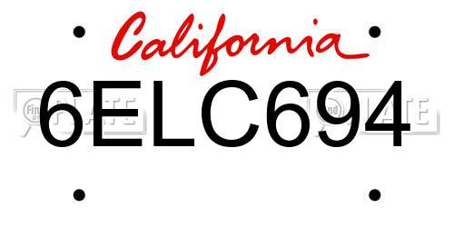 6ELC694 California License Plate