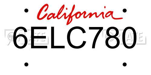 6ELC780 California License Plate