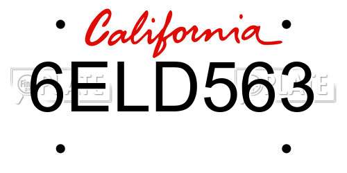 6ELD563 California License Plate