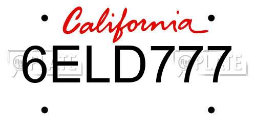 6ELD777 California License Plate