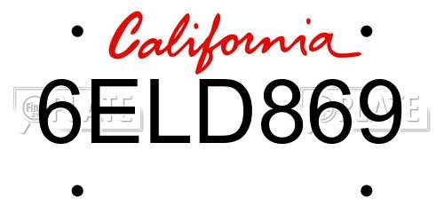 6ELD869 California License Plate