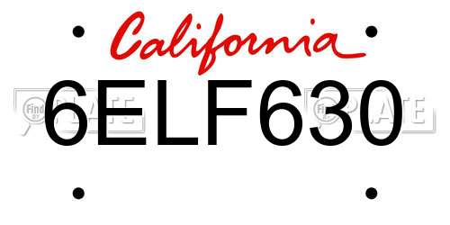 6ELF630 California License Plate