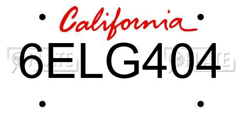 6ELG404 California License Plate