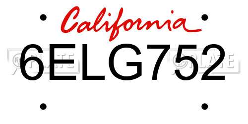 6ELG752 California License Plate
