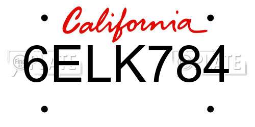 6ELK784 California License Plate