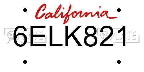 6ELK821 California License Plate