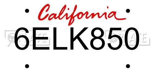 6ELK850 California License Plate