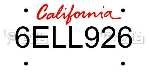 6ELL926 California License Plate