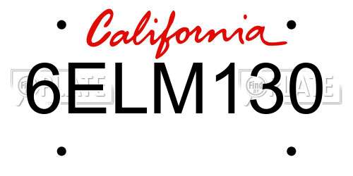 6ELM130 California License Plate