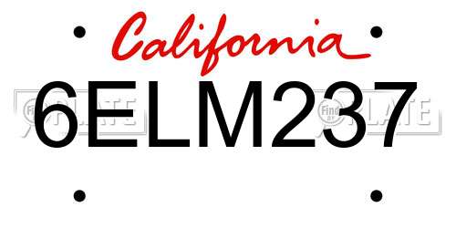 6ELM237 California License Plate