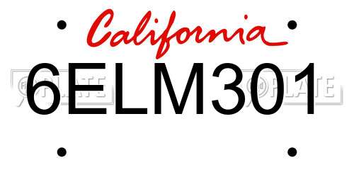 6ELM301 California License Plate