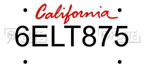 6ELT875 California License Plate
