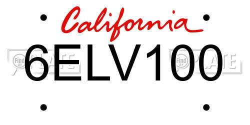 6ELV100 California License Plate