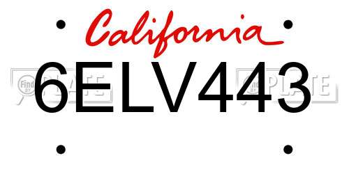 6ELV443 California License Plate
