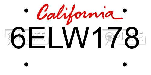 6ELW178 California License Plate