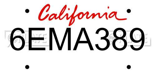 6EMA389 California License Plate
