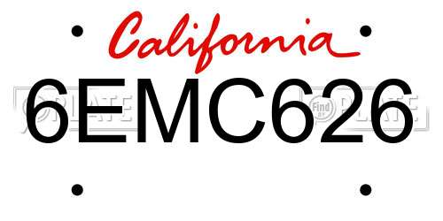 6EMC626 California License Plate