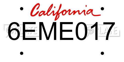 6EME017 California License Plate