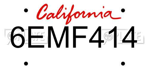 6EMF414 California License Plate