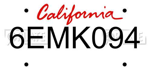 6EMK094 California License Plate