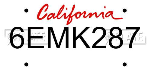 6EMK287 California License Plate