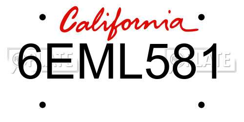 6EML581 California License Plate
