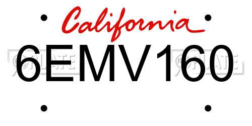 6EMV160 California License Plate