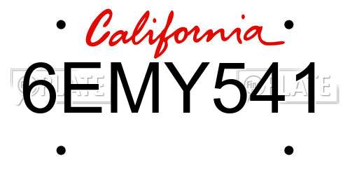 6EMY541 California License Plate