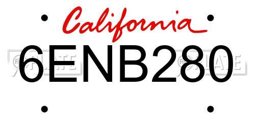6ENB280 California License Plate