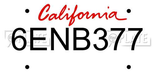 6ENB377 California License Plate