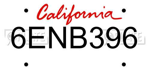 6ENB396 California License Plate