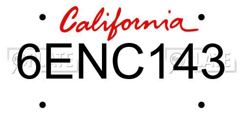 6ENC143 California License Plate