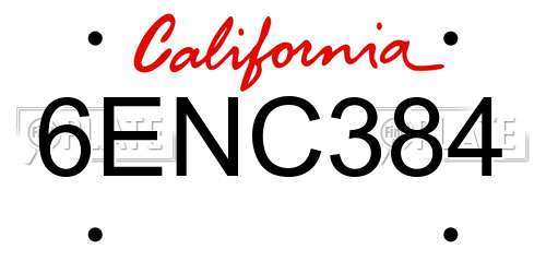 6ENC384 California License Plate