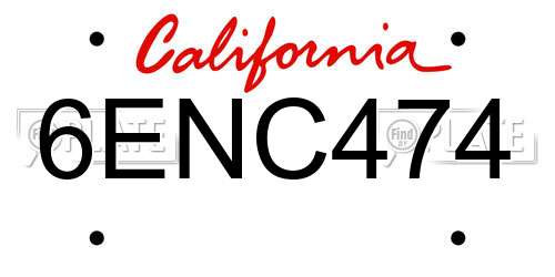 6ENC474 California License Plate