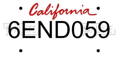 6END059 California License Plate