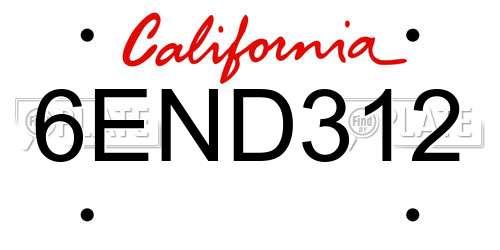 6END312 California License Plate