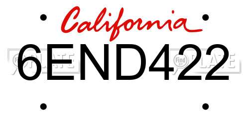 6END422 California License Plate