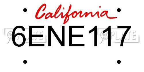 6ENE117 California License Plate