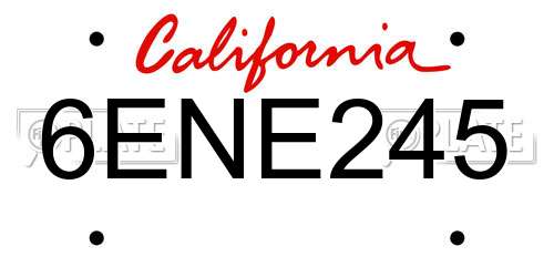 6ENE245 California License Plate