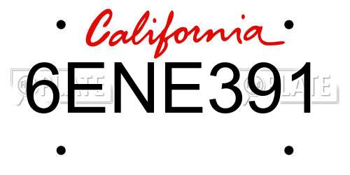 6ENE391 California License Plate