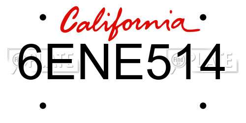 6ENE514 California License Plate
