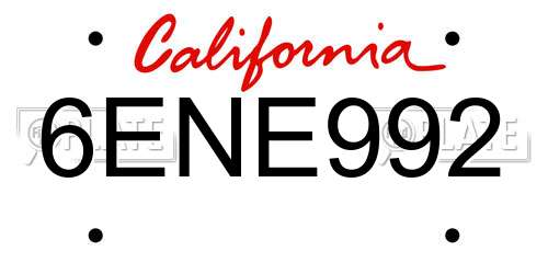 6ENE992 California License Plate