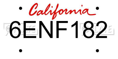 6ENF182 California License Plate