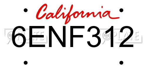 6ENF312 California License Plate