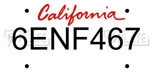 6ENF467 California License Plate