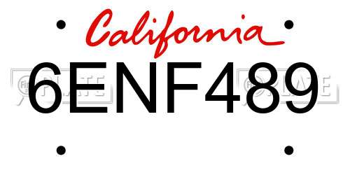 6ENF489 California License Plate