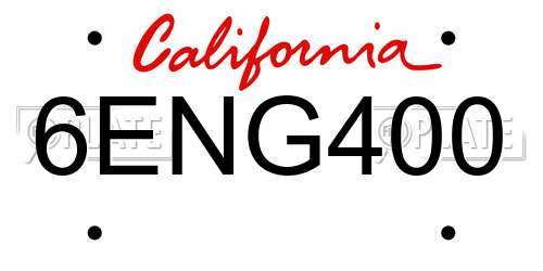6ENG400 California License Plate