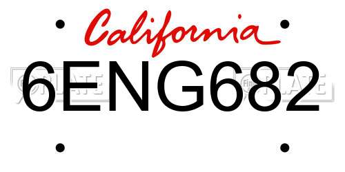 6ENG682 California License Plate