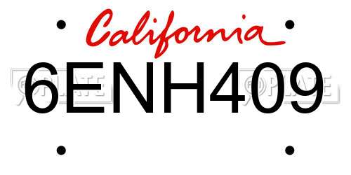 6ENH409 California License Plate
